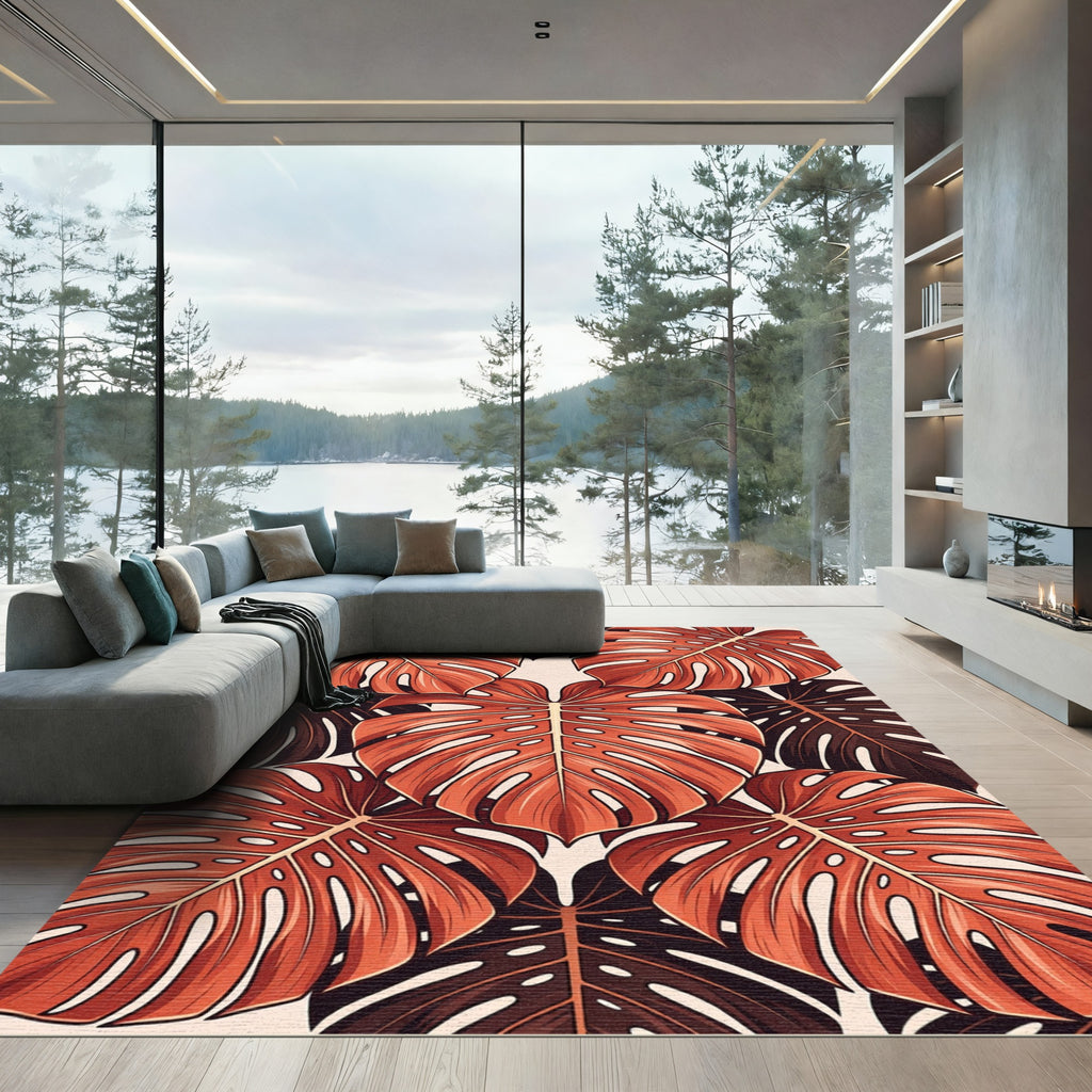 Terracotta Leafy Tropical Collage Rug