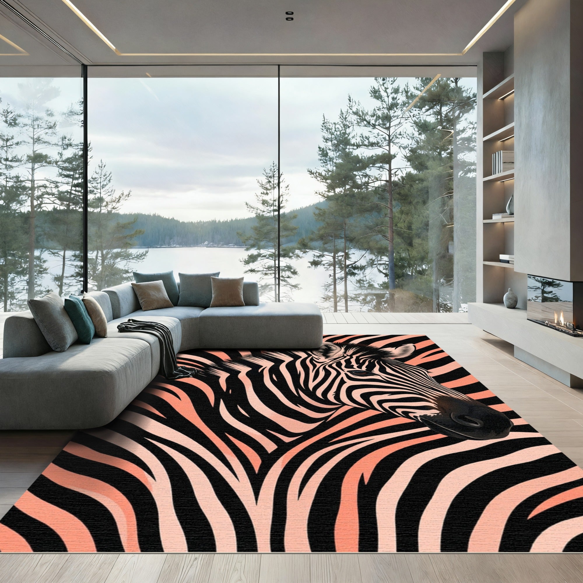 Bold Salmon and Black Zebra Stripe Rug