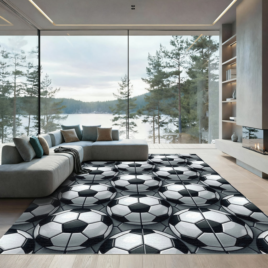 Monochrome Soccer Ball Hexagon Mosaic Rug