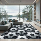 Monochrome Soccer Ball Hexagon Mosaic Rug