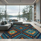 Vibrant Teal and Orange Desert Cactus Diamond Rug