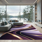 Elegant Royal Purple Abstract Golden Wave Rug