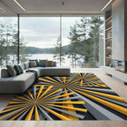 Bold Yellow Gray Sunburst Rays Rug