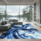 Deep Blue Watercolor Swirls Rug