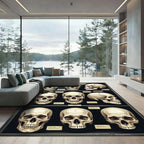 Anatomical Human Skull Grid Ivory Black Rug