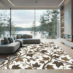 Earthy Brown Vine Leaf Scroll Rug