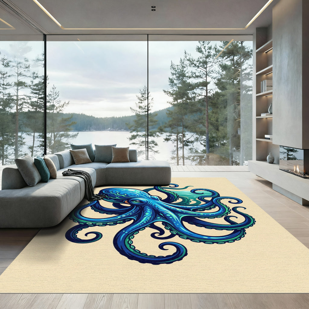 Vibrant Blue Octopus Marine Creature Rug
