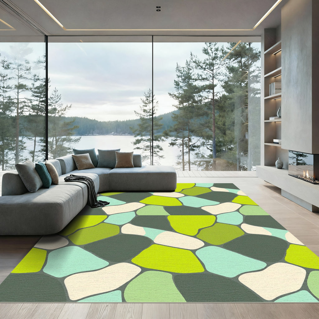 Modern Lime Green Abstract Organic Pebble Rug