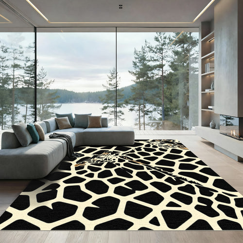 Abstract Giraffe Spot Black Cream Rug