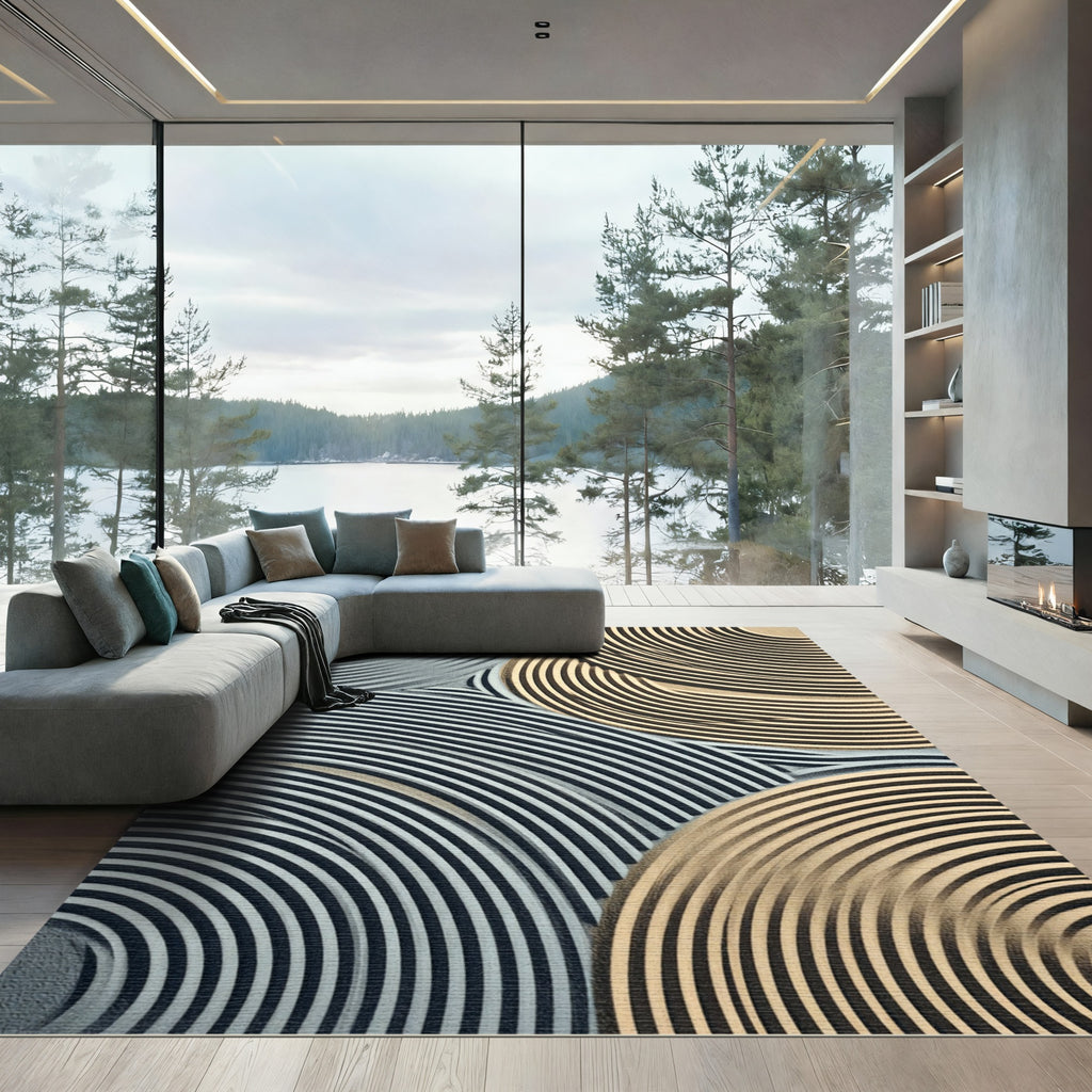 Modern Black White Tan Arc Rug
