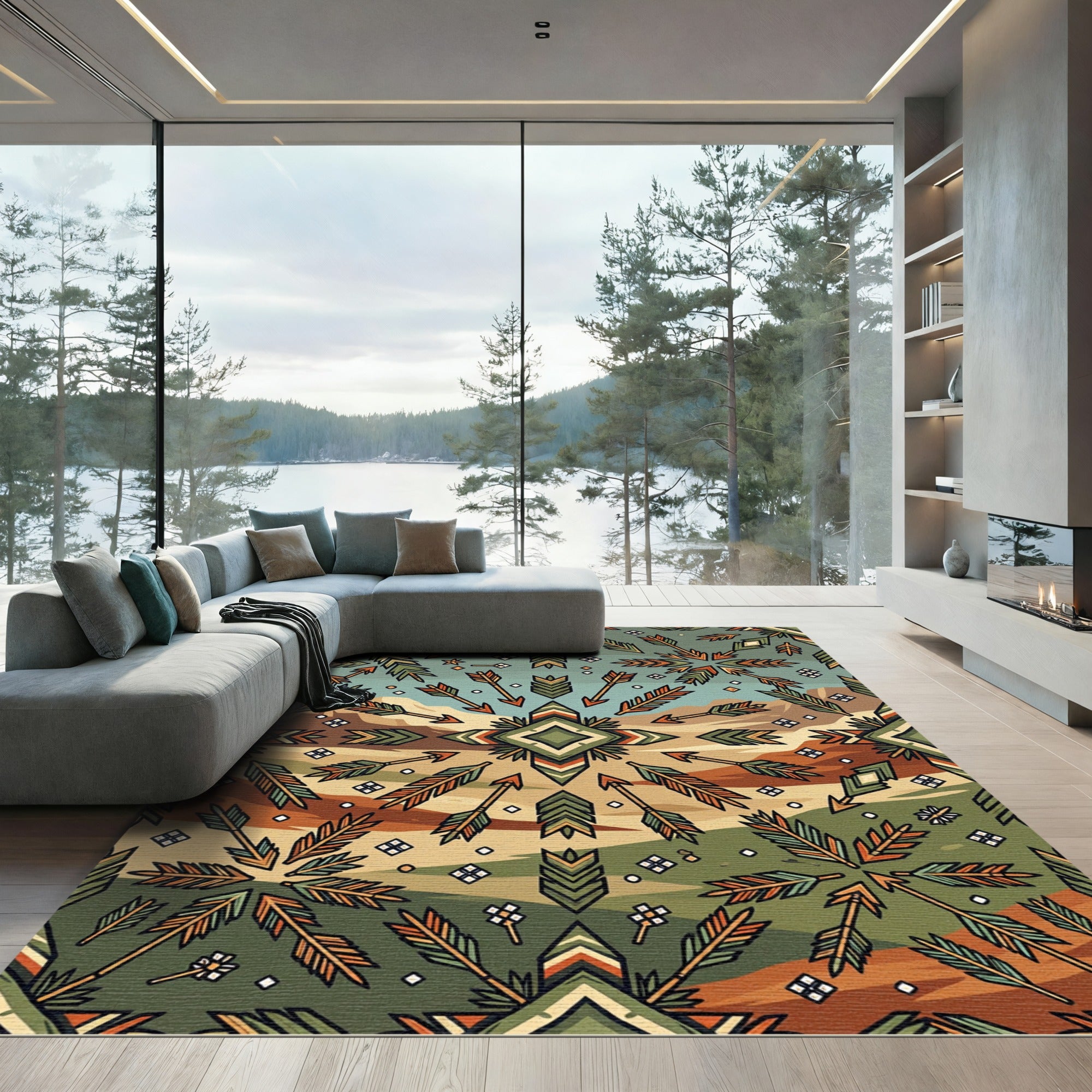 Southwestern Earthy Sage Arrow Geometric Area Rug