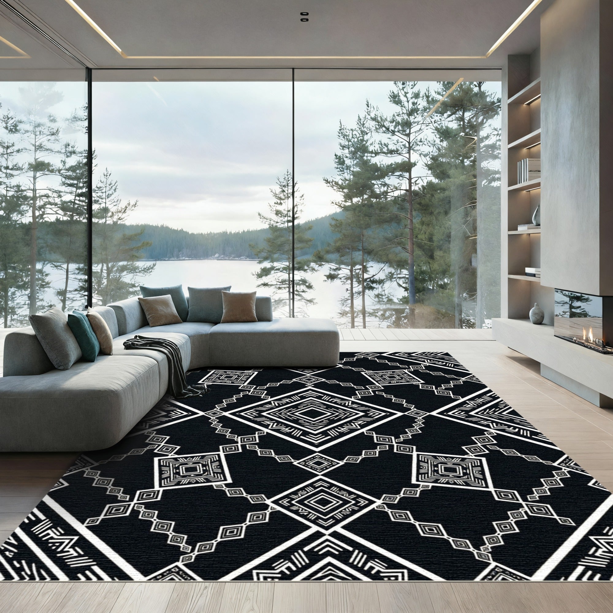 Monochrome Diamond Ethnic Geometric Rug
