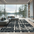 Woven Geometric Black Cream Gray Rug