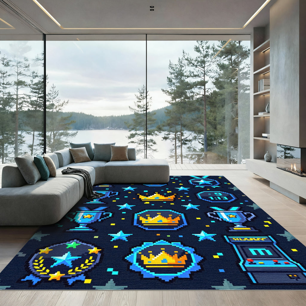 Pixel Art Celestial Gaming Trophy Icon Rug