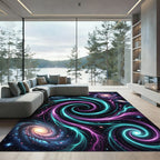 Vibrant Neon Spiral Nebula Galaxy Rug