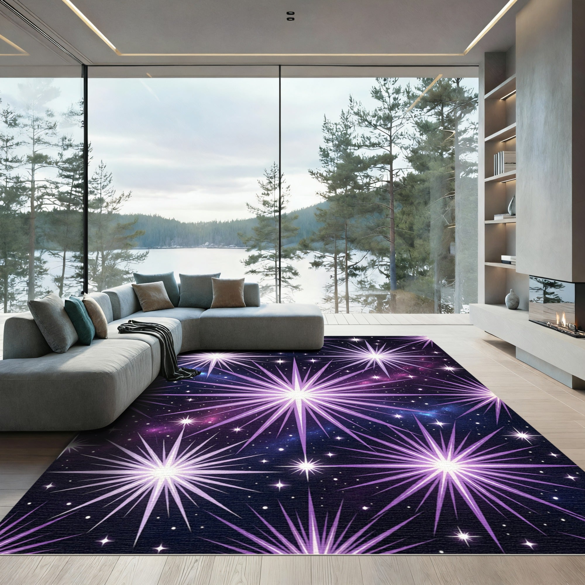 Cosmic Purple Starry Night Rug