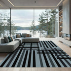 Modern Slate Geometric Charcoal Grid Rug