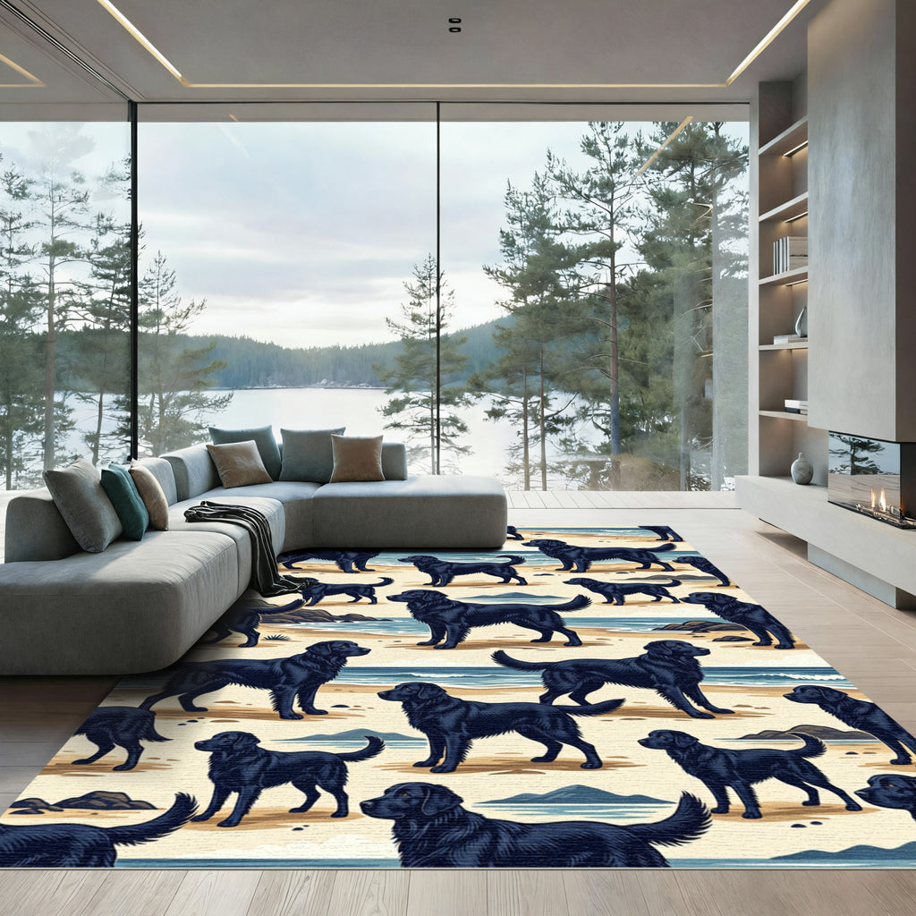 Coastal Black Labrador Retriever Beach Scene Rug