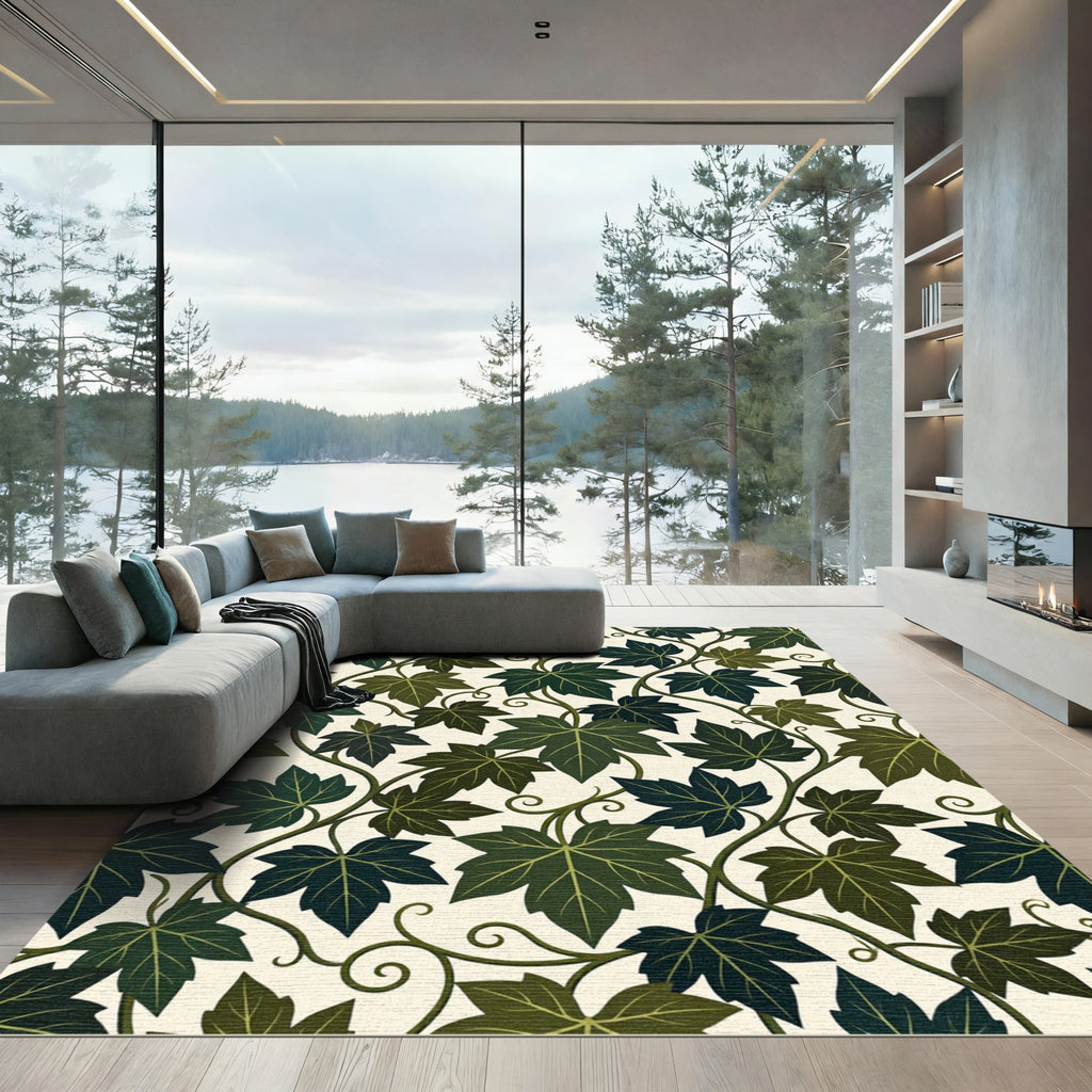 Lush Green Forest Ivy Vine Botanical Rug