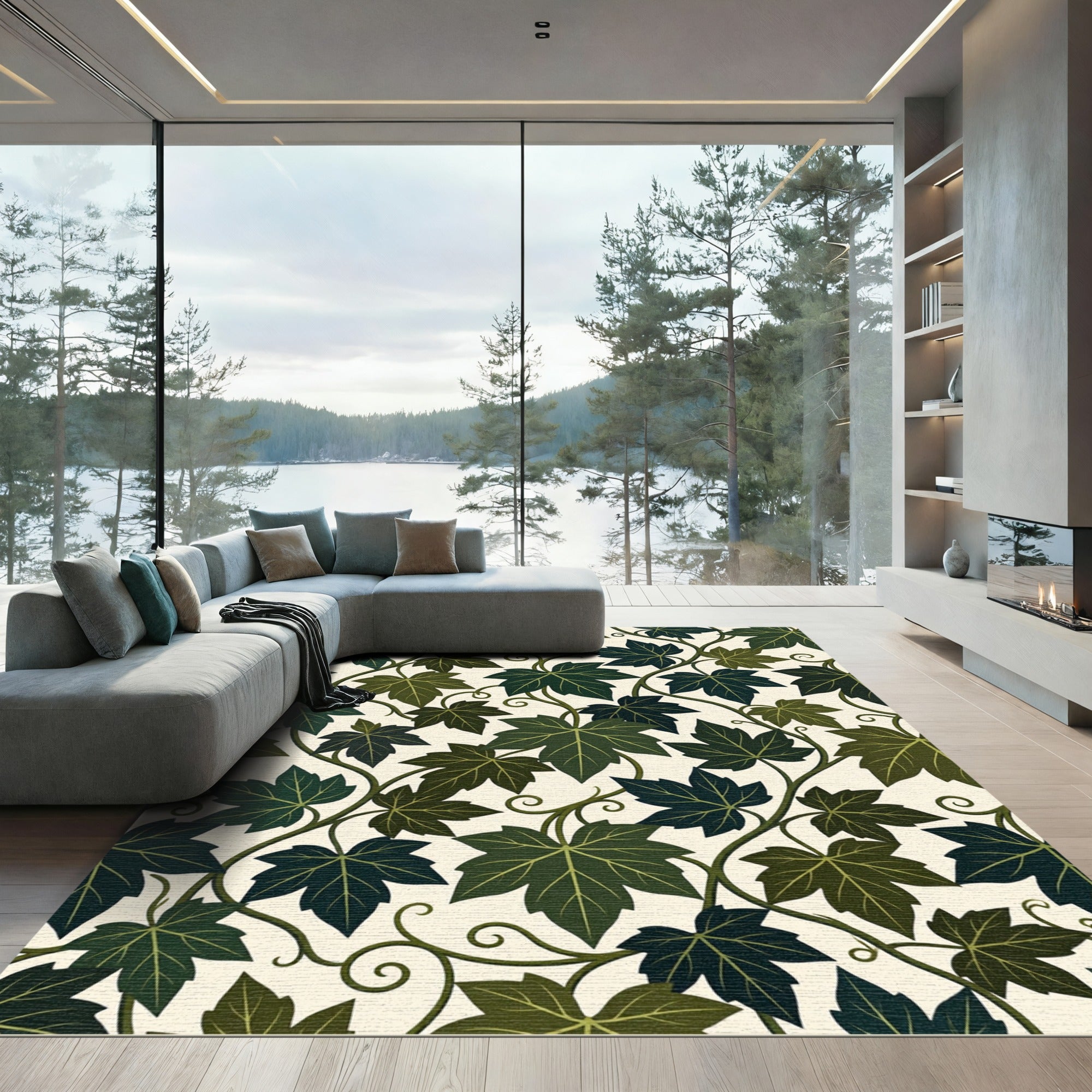 Lush Green Forest Ivy Vine Botanical Rug