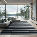 Sophisticated Charcoal Gray Linear Architectural Layered Rug