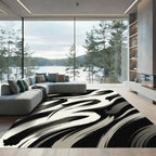 Modern Monochrome Abstract Ink Swirl Rug