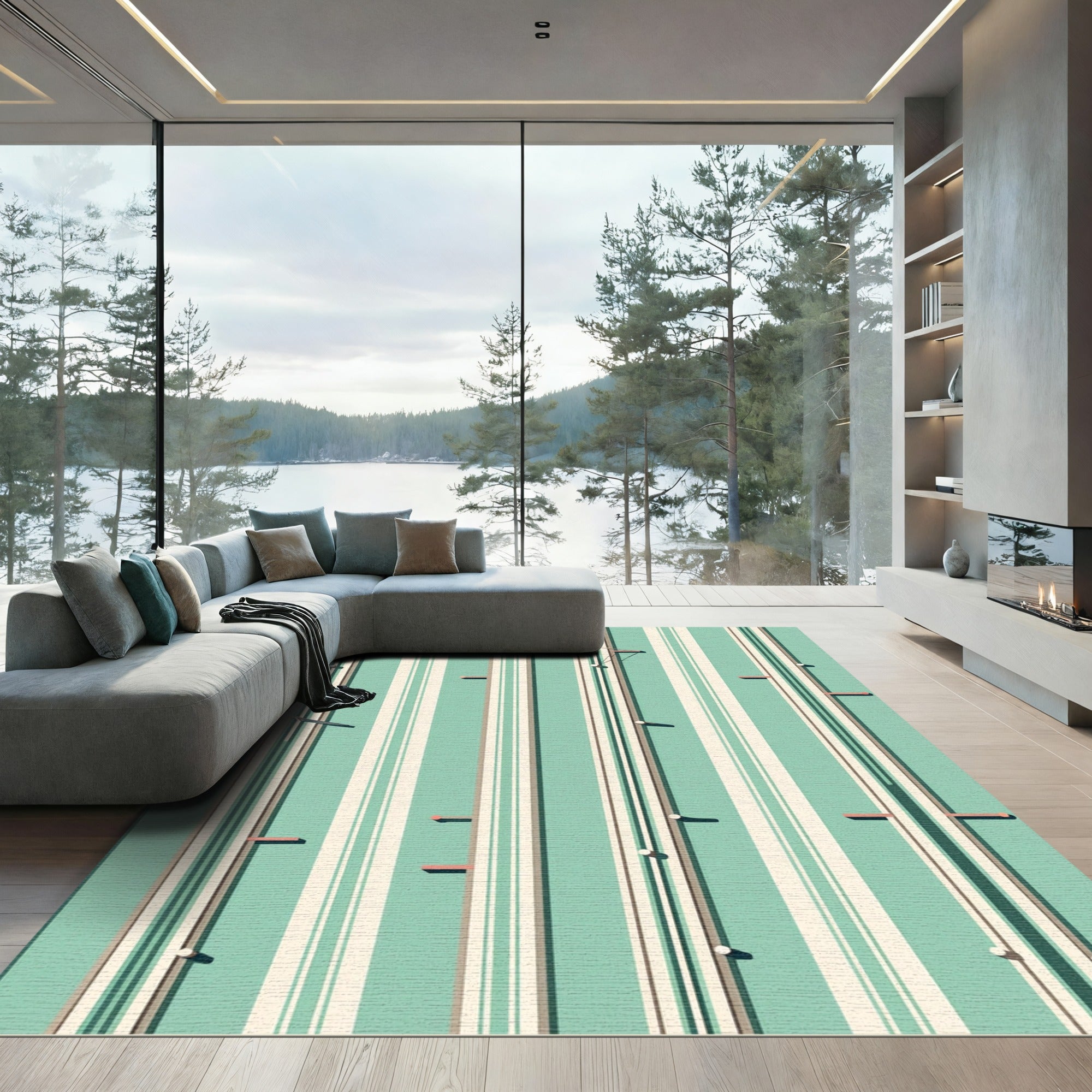 Aqua Teal Mint Cream Stripe Rug