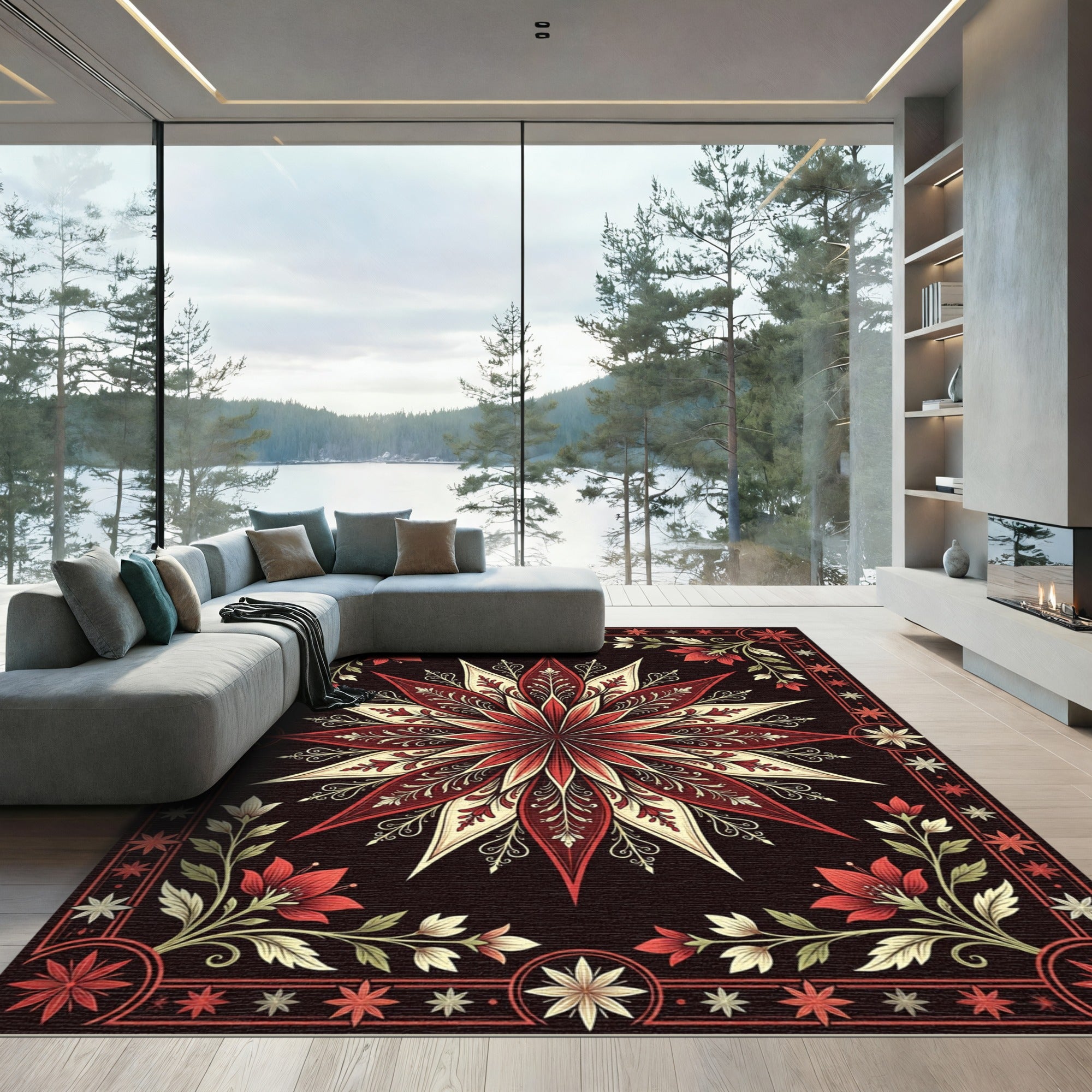 Grand Starburst Floral Medallion Borders Rug