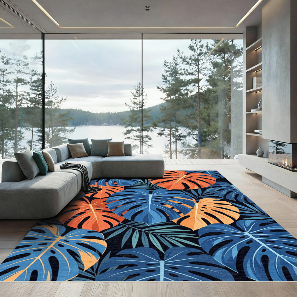 Abstract Tropical Monstera Leaf Duo Tone Rug