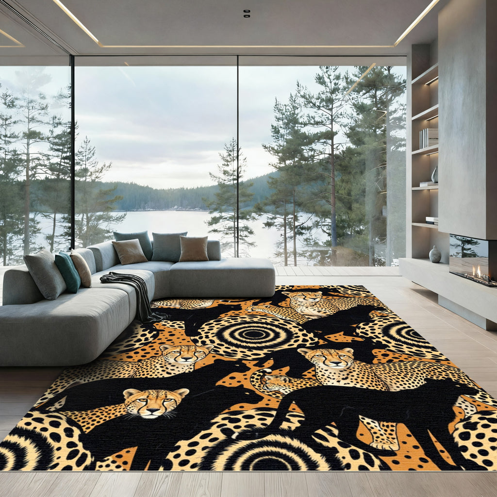 Bold Cheetahs Black Panthers Wild Safari Rug