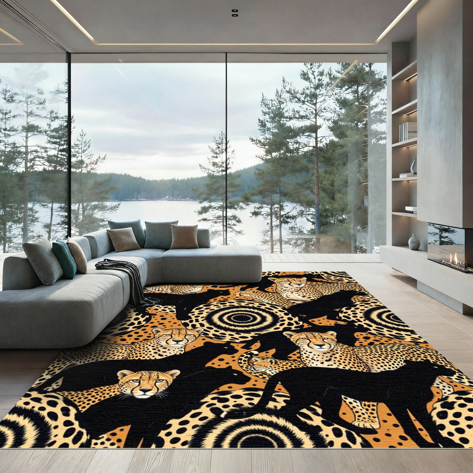 Bold Cheetahs Black Panthers Wild Safari Rug