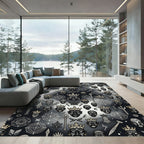 Tribal Masks Gold Crowns Geometric Symbols Rug