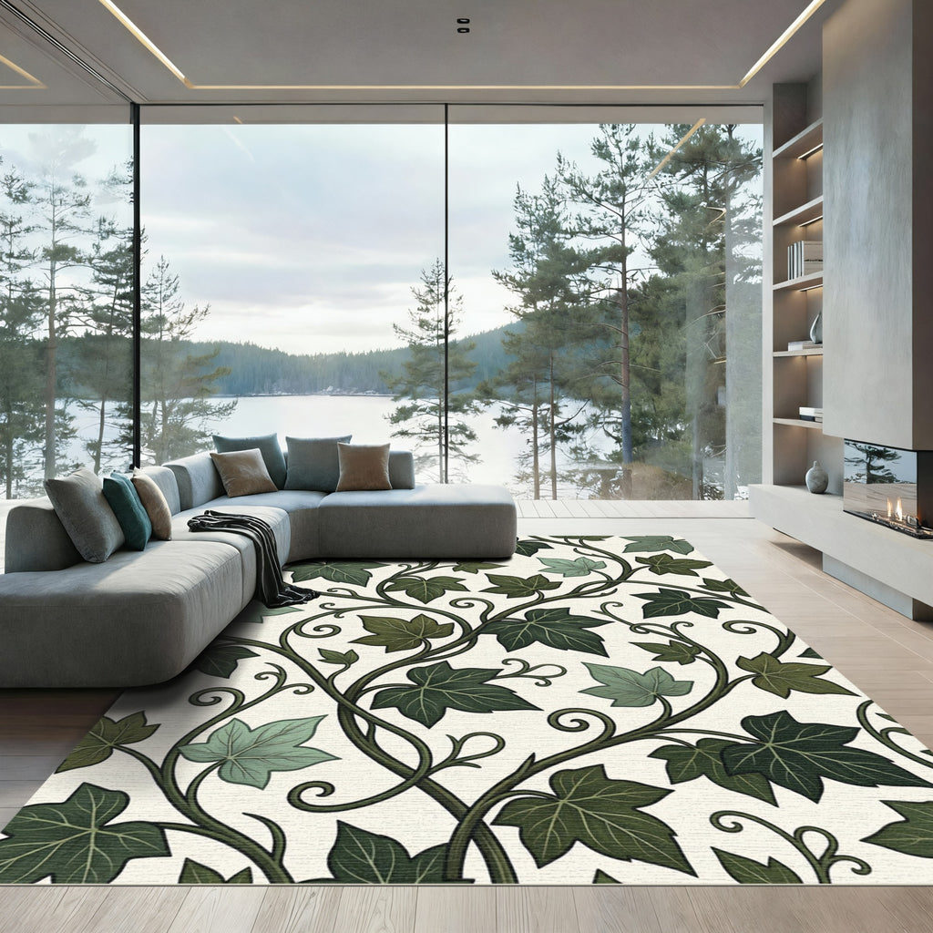 Elegant Forest Green Botanical Ivy Rug
