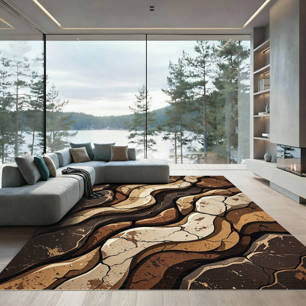 Earthy Rock Layers Abstract Flow Rug