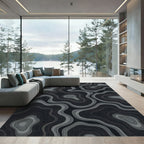 Dark Gray Contour Topographical Waves Rug