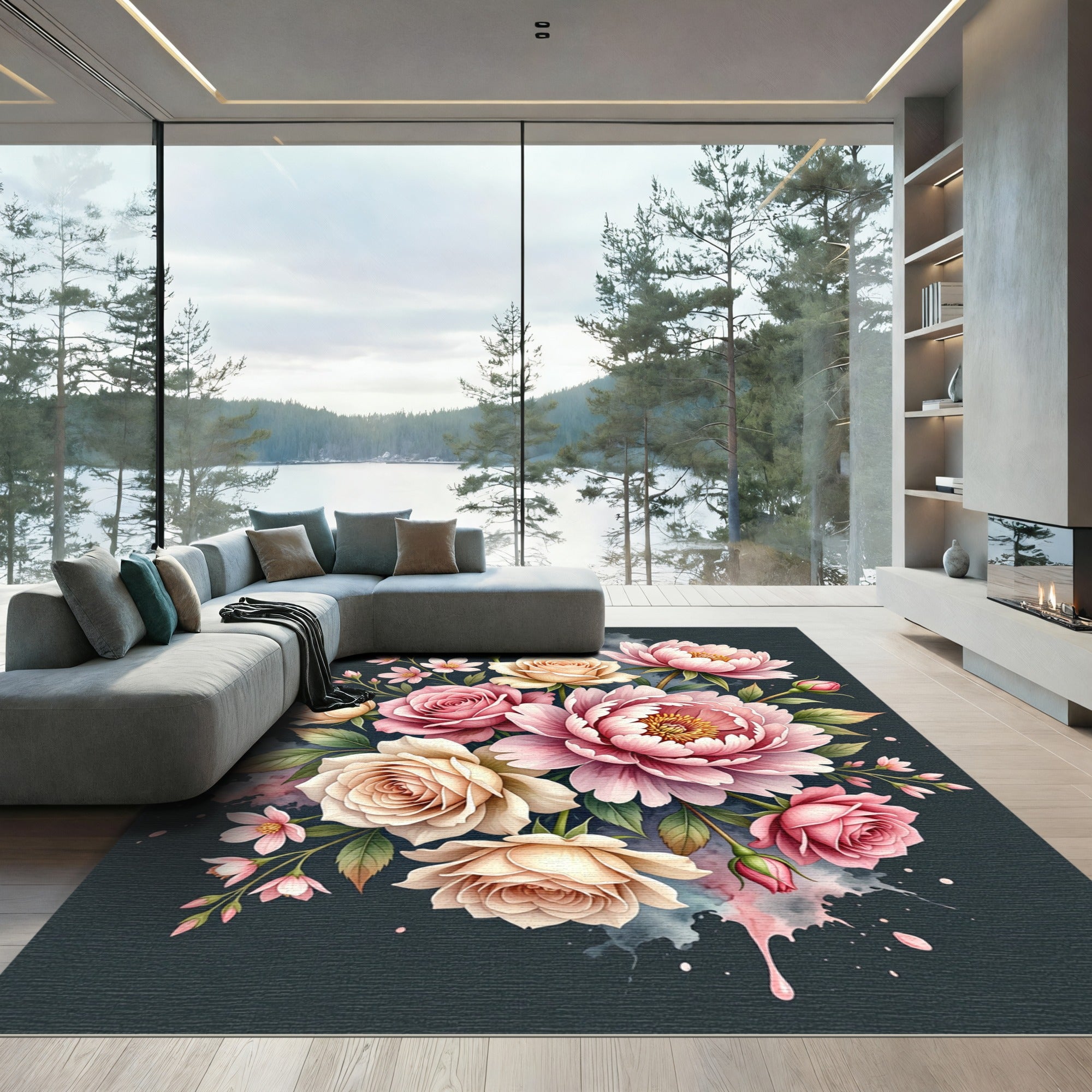 Blush Pink Floral Bouquet Watercolor Rug