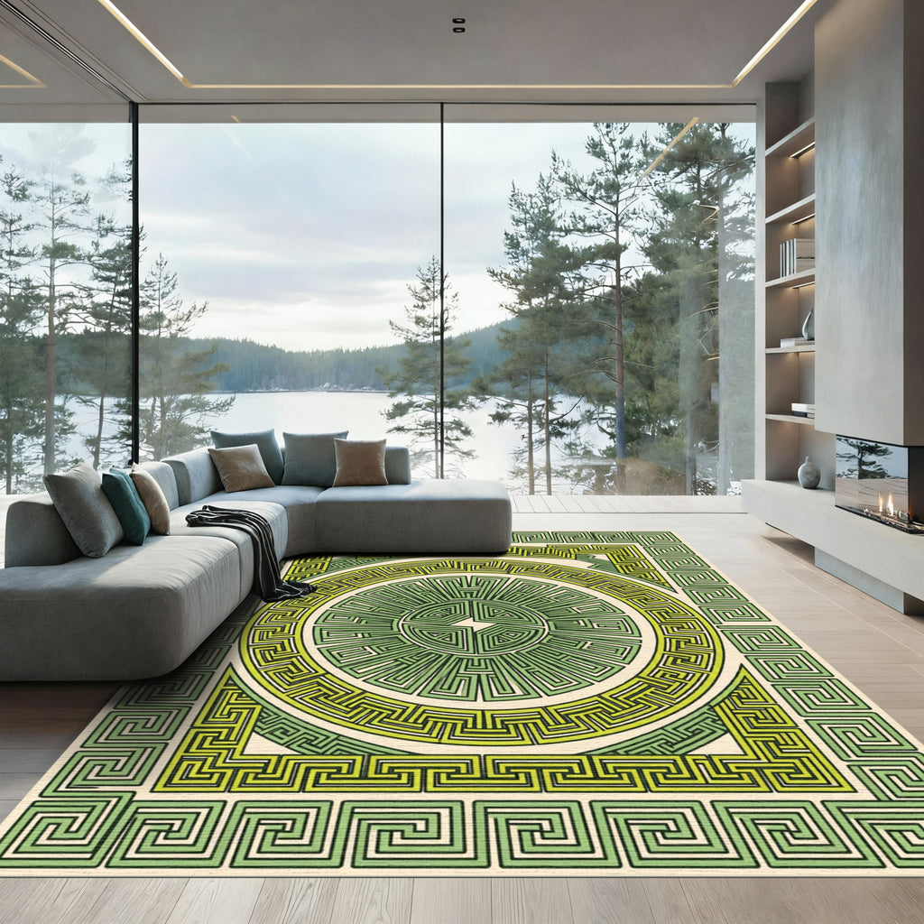 Green Golden Maze Geometric Rug