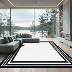 Minimalist Black White Geometric Border Rug