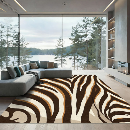Abstract Earthy Tone Zebra Stripe Rug