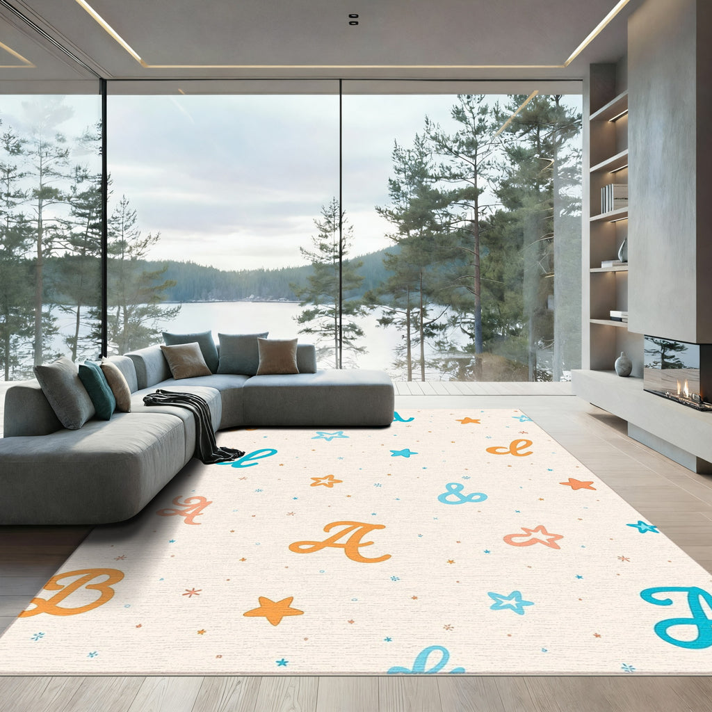 Whimsical Asterisk Alphabet And Stars Rug