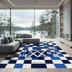 Modern Blue Plaid Checkered Barn Rug