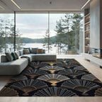 Gold Navy Fan Lattice Rug