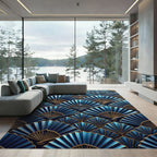 Art Deco Teal Gold Fan Arrangement Rug