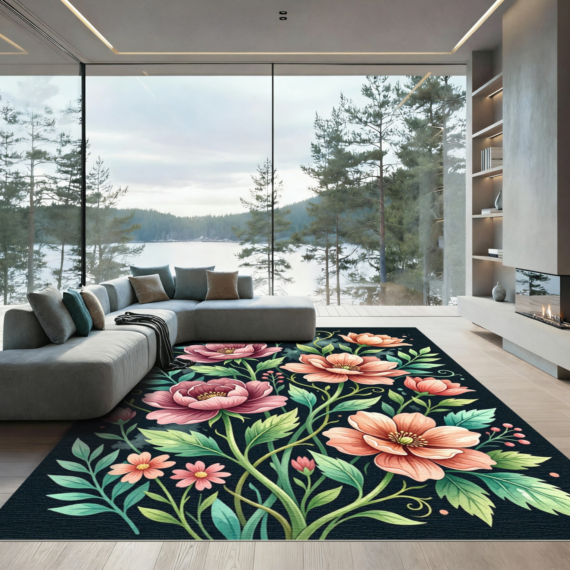 Elegant Pink Botanical Garden Art Rug