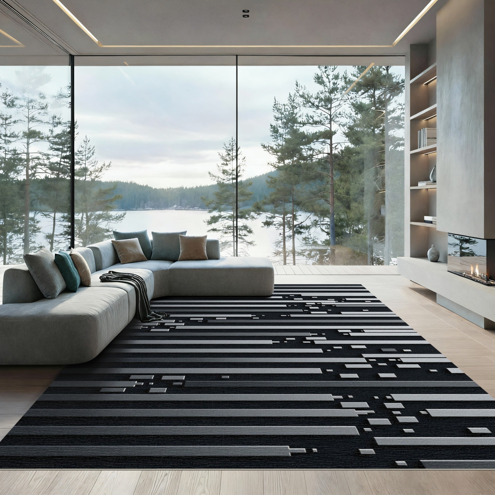 Gray Linear Abstract Composition Rug