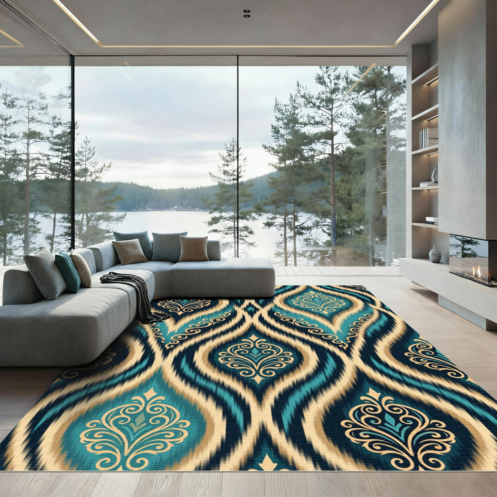 Ornate Teal Golden Floral clat Rug