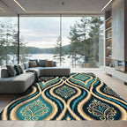 Ornate Teal Golden Floral clat Rug