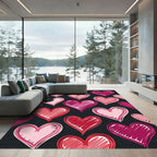 Pink Red Hearts Sketched All Over Rug