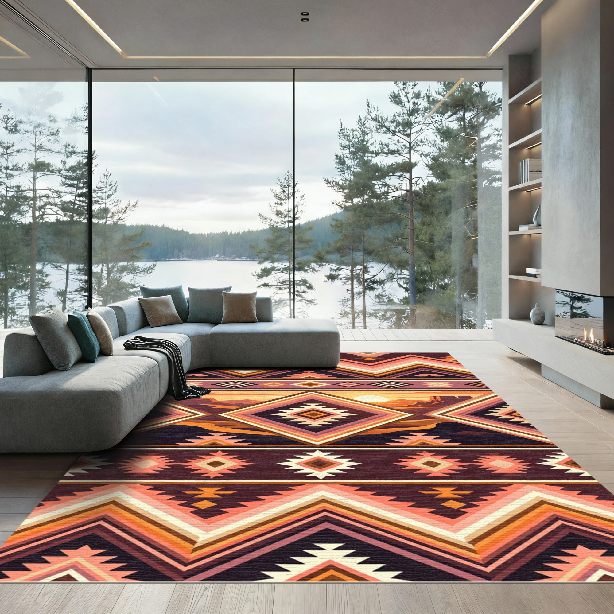 Southwest Sunset Geometric Diamond Rug