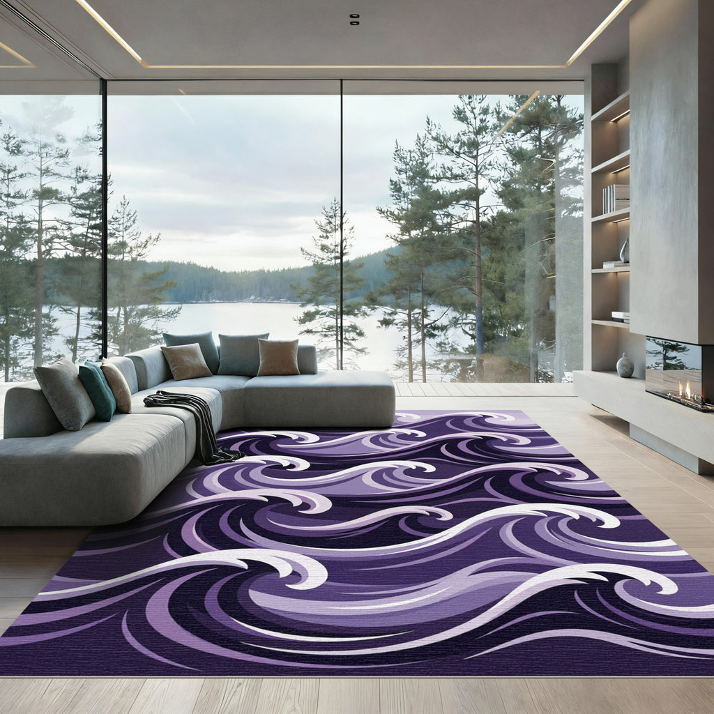 Deep Purple Abstract Rolling Waves Rug